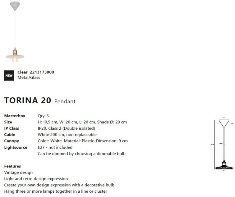 Pendul design clasic Torina 25 transparent