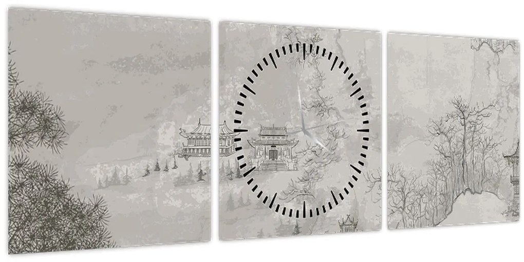 Tablou - Peisaj chinezesc (cu ceas) (90x30 cm)