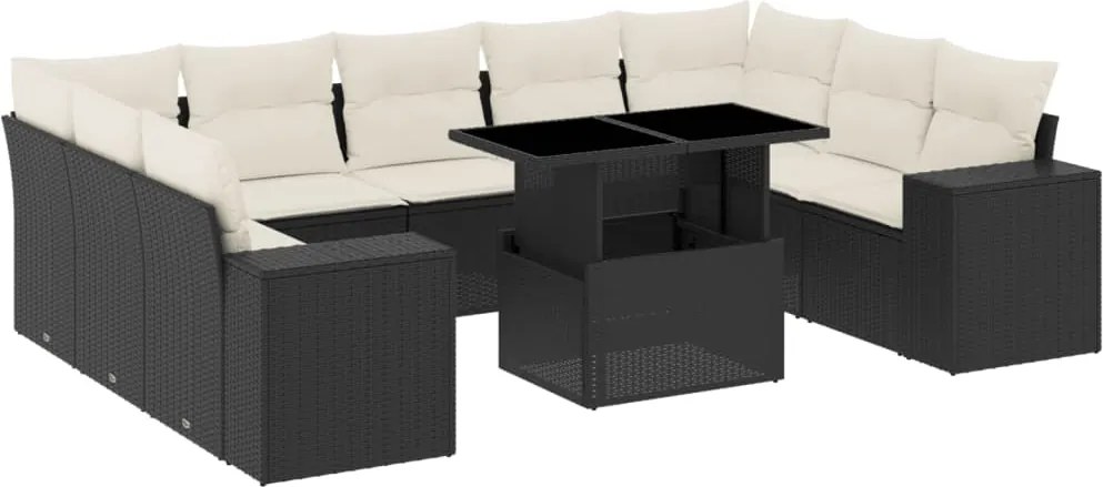 vidaXL Set canapele de grădină cu perne, 10 piese, negru, poliratan