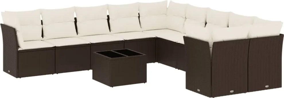 vidaXL Set canapele de grădină cu perne, 11 piese, maro, poliratan