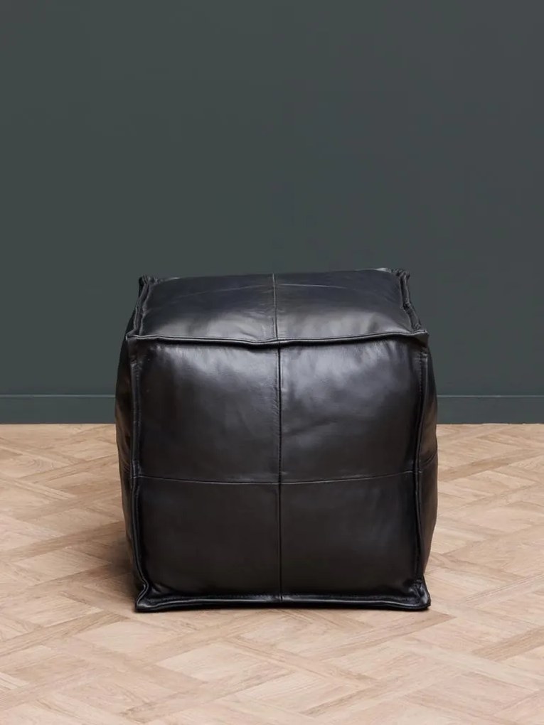 Puf negru, din piele naturala, Marceau