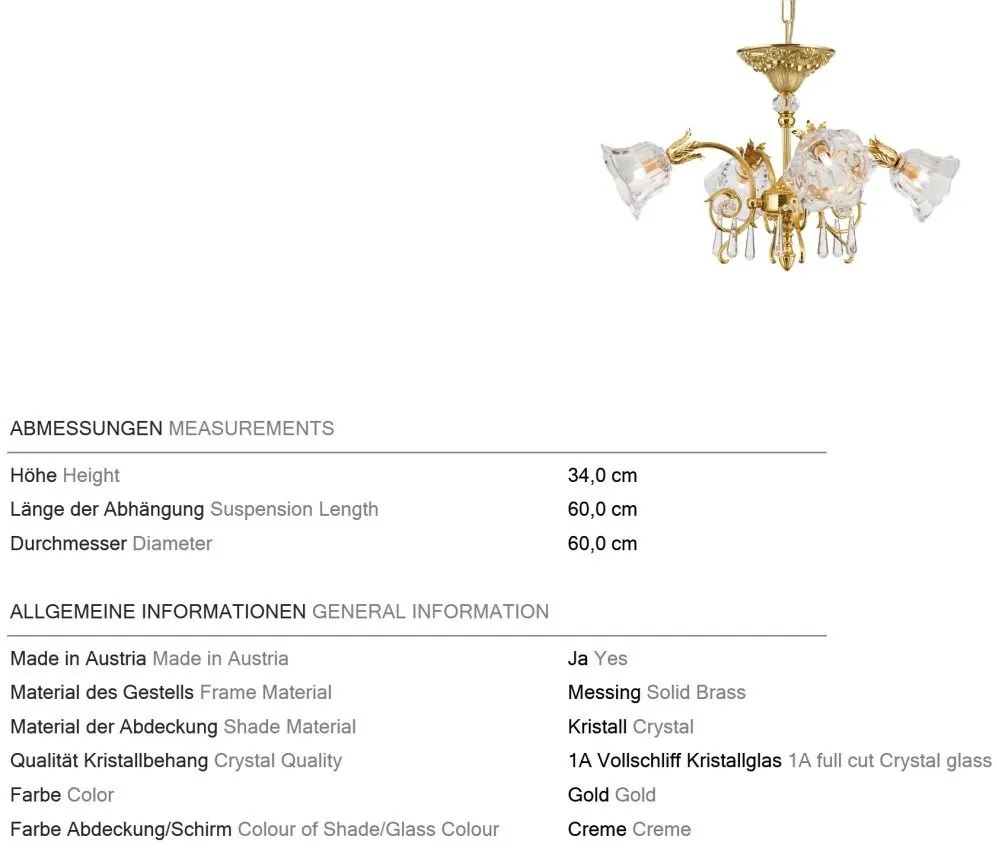 Candelabru cristal design lux LA BOHEME D-60cm 4L gold plated