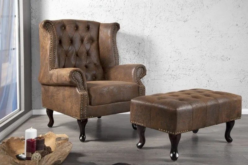 Fotoliu clasic stil englezesc Chesterfield maro antic