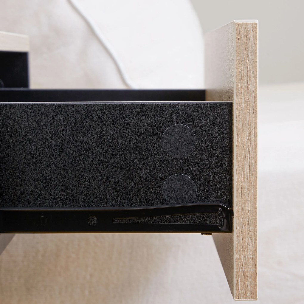 HOMCOM Set de 2 Noptiere suspendate - Set de 2 Noptiere - sertar Culisant, etajera, Bicolore Aspect stejar Negru | Aosom Romania