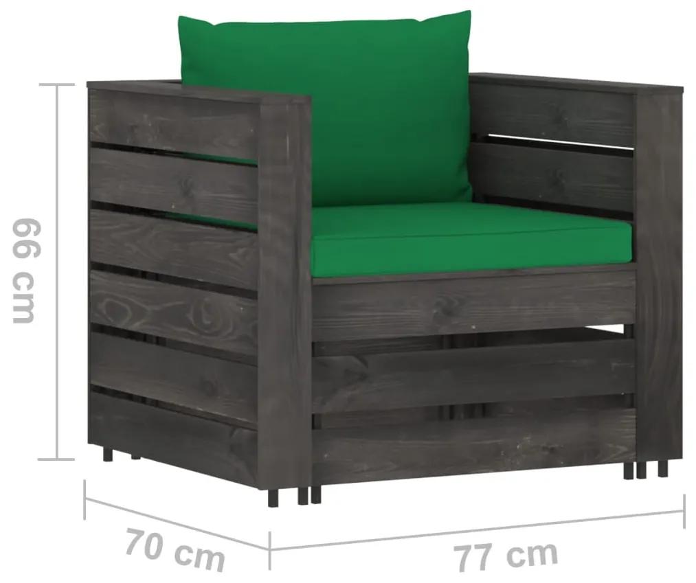 Set mobilier gradina cu perne, 6 piese, gri, lemn tratat Verde si gri, 6