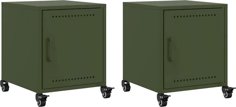 vidaXL Noptiere, 2 buc., verde olive, 36x39x43,5 cm, oțel