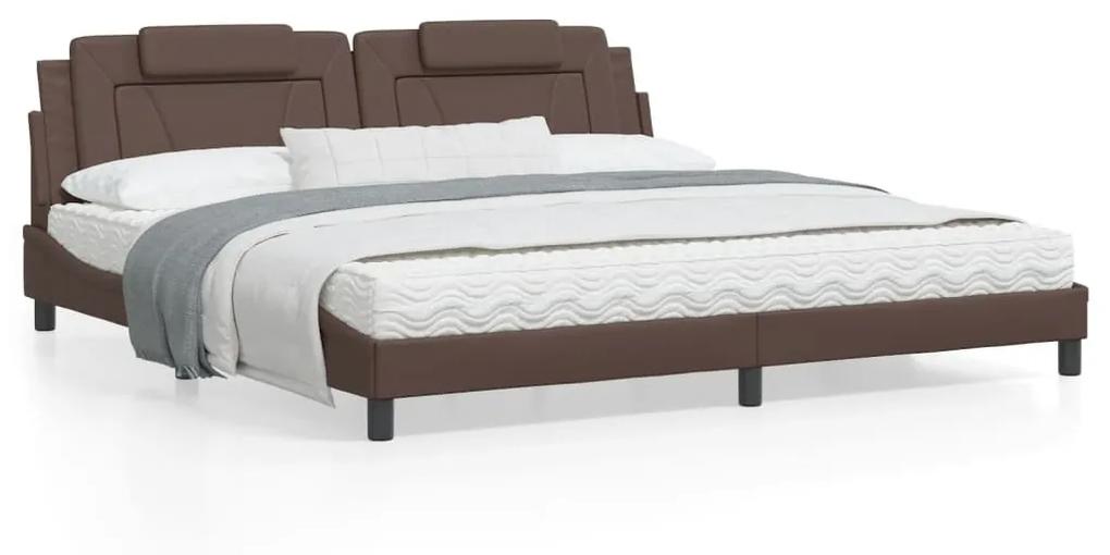 3214045 vidaXL Cadru de pat cu lumini LED, maro, 200x200 cm, piele ecologică