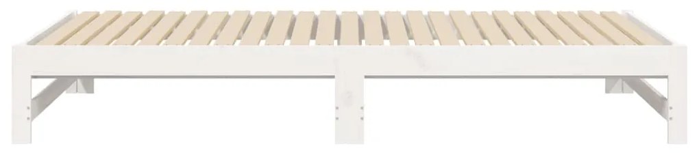 Pat de zi extensibil, alb, 2x(80x200) cm, lemn masiv de pin Alb, 205.5 x 158 x 30 cm