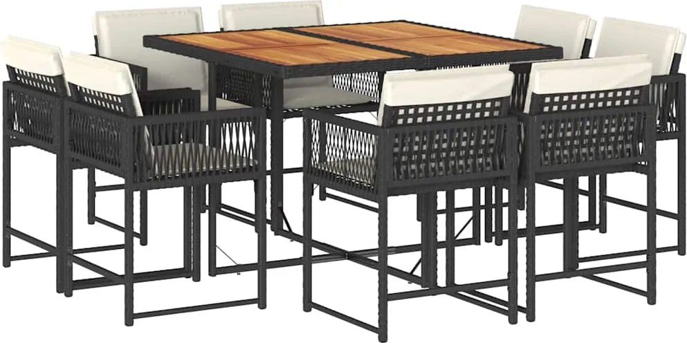 vidaXL Set mobilier de grădină cu perne, 9 piese, negru, poliratan