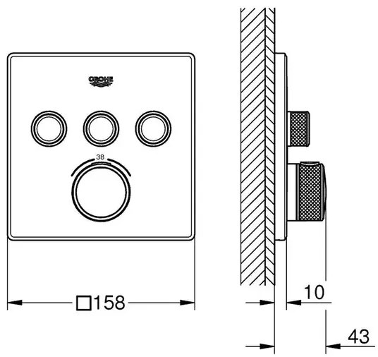 Baterie dus incastrata Grohe Grohtherm SmartControl 3 iesiri antracit periat Hard Graphite fara corp ingropat