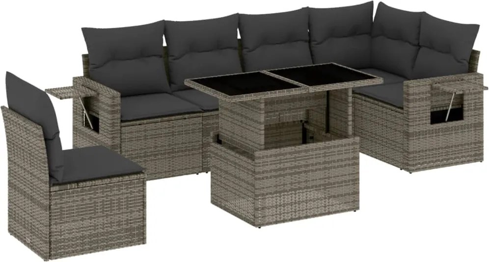 vidaXL Set canapele de grădină, 7 piese, cu perne, gri, poliratan