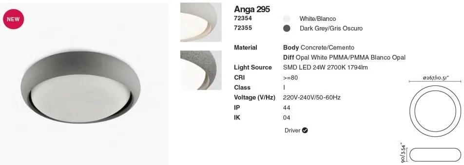 Plafoniera LED exterior iluminat minimalist IP44 ANGA 29cm alba