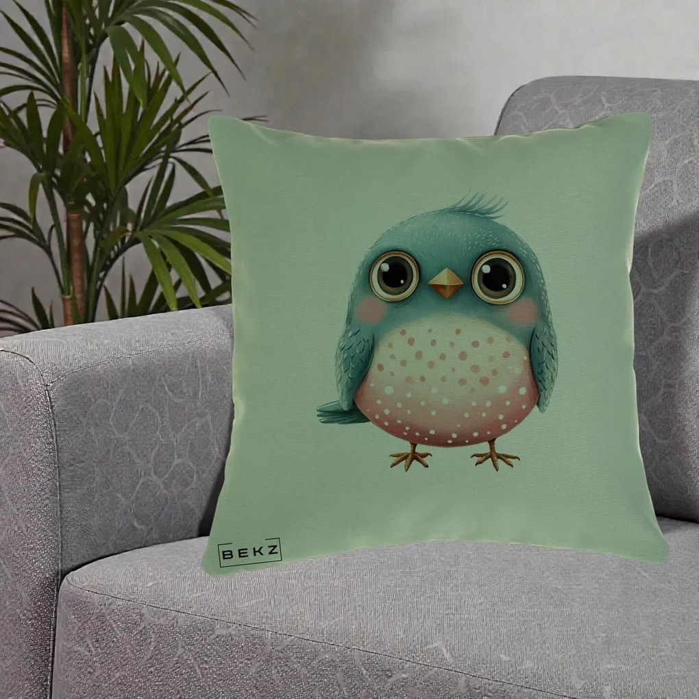 Perna Decorativa Pasare Teal-Roz cu Pete, 40x40 cm, Verde, Husa Detasabila, Perna Inclusa, BEKZ®