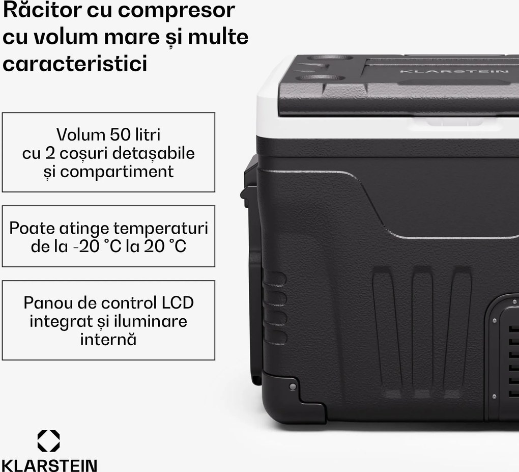 Klarstein PolarForce 50L răcitor cu compresor| Panou LCD, iluminat, off-road, protecție baterie, 12V/230V