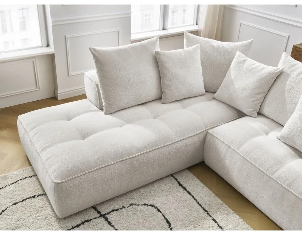 Colțar bej cu tapițerie din chenille (cu colț pe partea stângă/în formă de ”L”) Whesley – Bobochic Paris