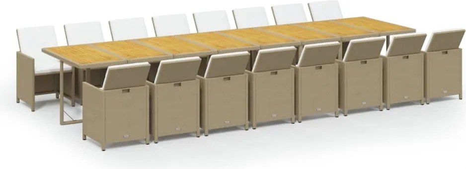 vidaXL Set mobilier de grădină cu perne, 17 piese, bej, poliratan