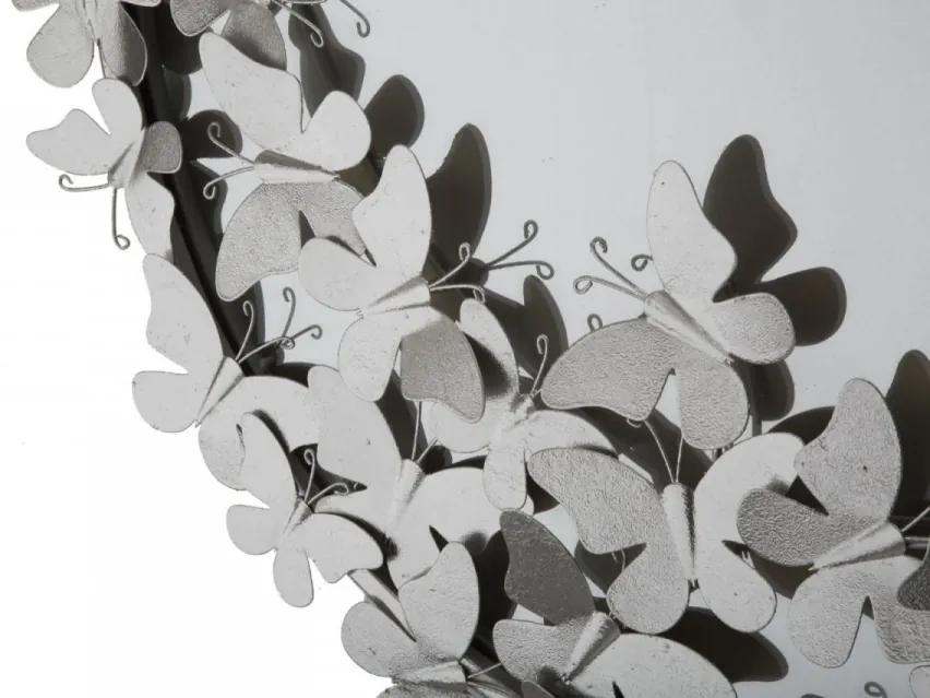 Oglinda decorativa argintie cu rama din metal, ∅ 74 cm, Butterflies Mauro Ferretti