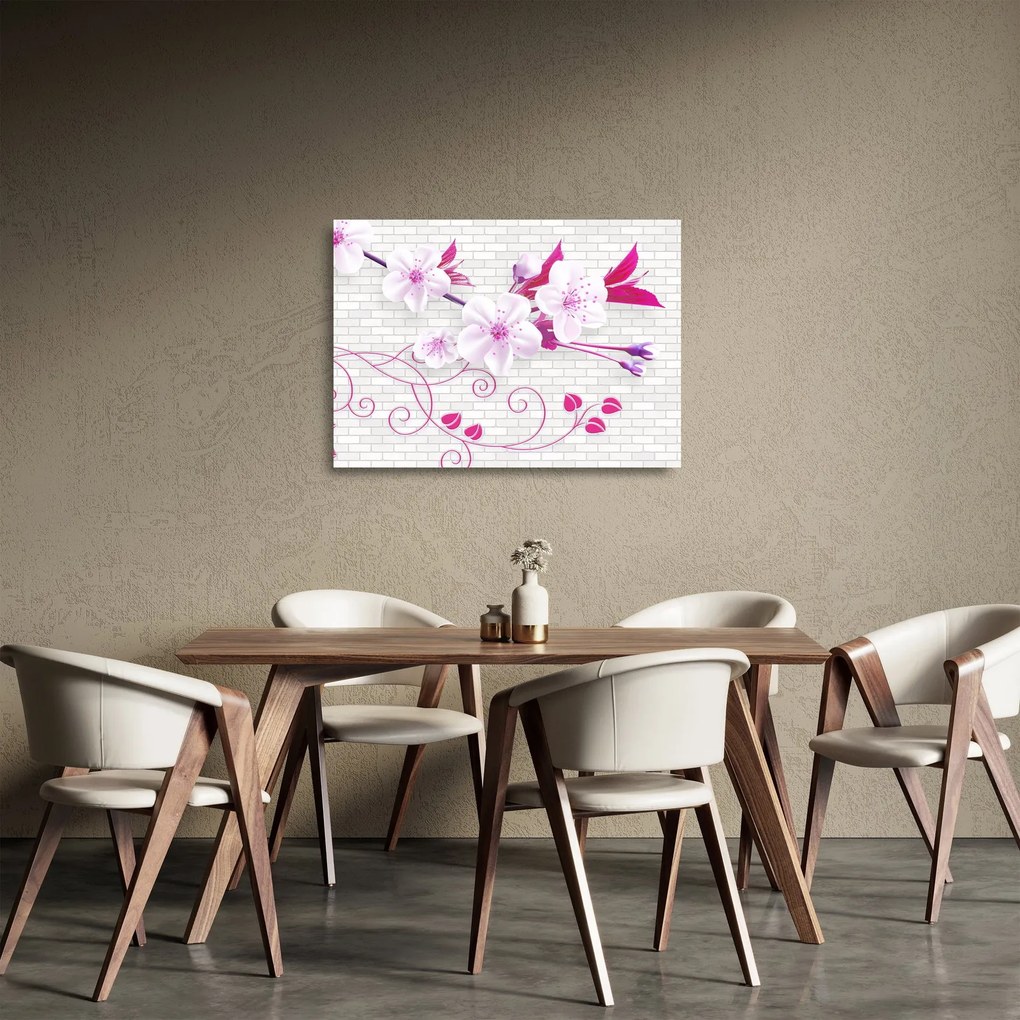 Tablou pe sticlă cu creangă înflorită (70x50 cm)