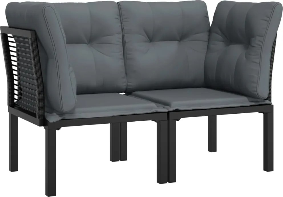 vidaXL Scaune de colț cu perne de grădină, negru&gri, poliratan