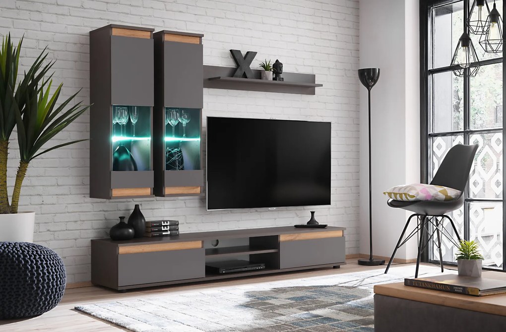 Mobilier living Marc 29 ANWT MD (antracit + stejar wotan) (cu iluminat). 1024448