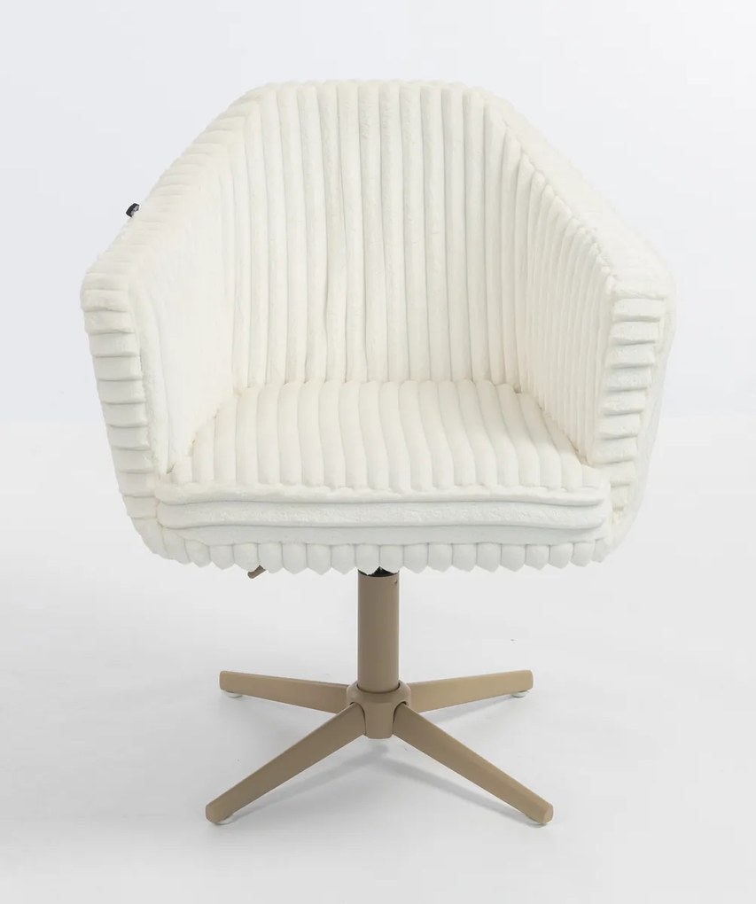 HR832CROSS Scaun Alb Teddy Cord cu Bază Crem