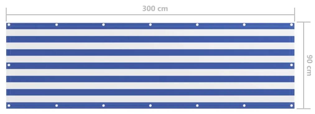 Paravan de balcon, alb si albastru, 90x300 cm, tesatura oxford Alb si albastru, 90 x 300 cm