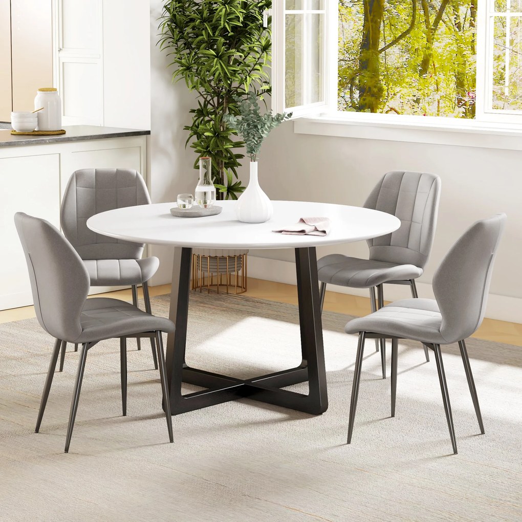 HOMCOM Set of Four Modern Style Flannel Dining Chairs - Light Grey | Aosom Romania