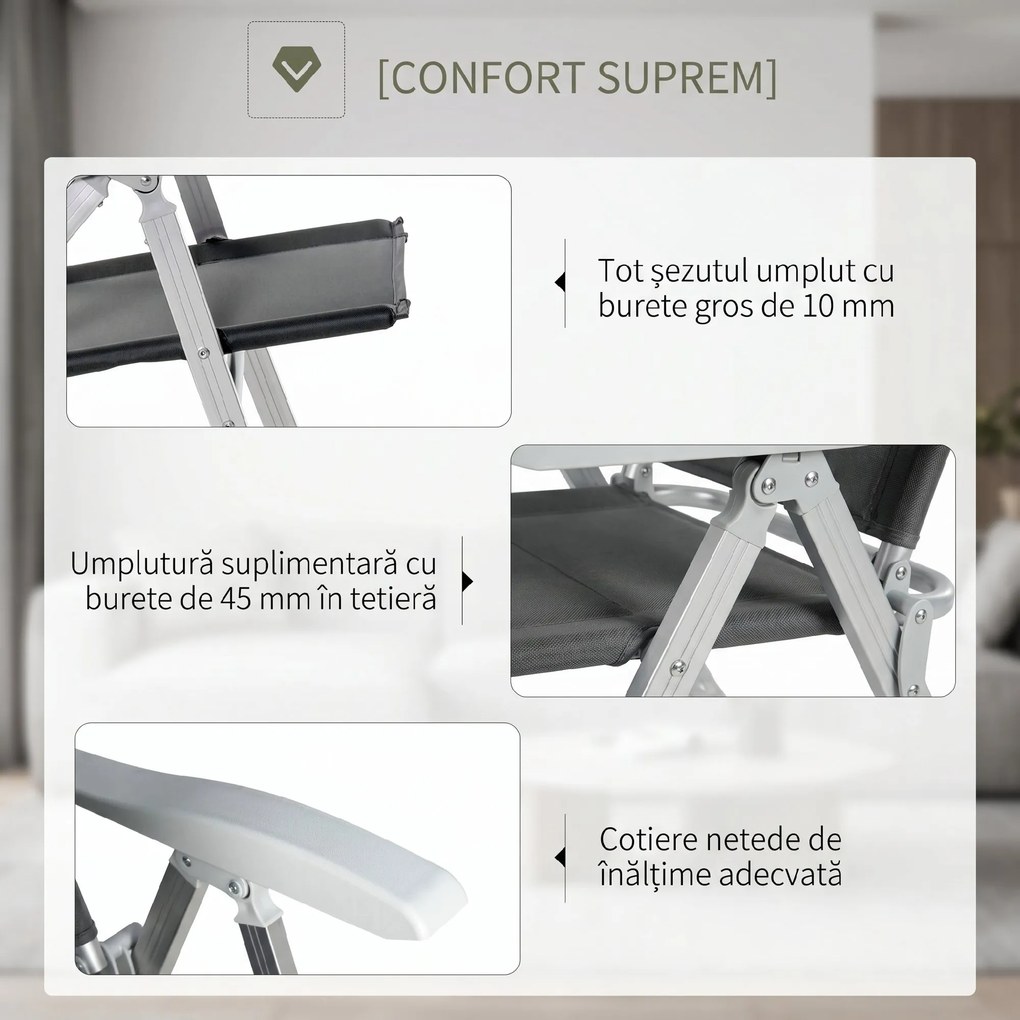 Outsunny Scaun de Pescuit Pliabil cu Cotiere și Spătar Înălțat Reglabil, 75x61.5x76-115 cm, Gri | Aosom Romania