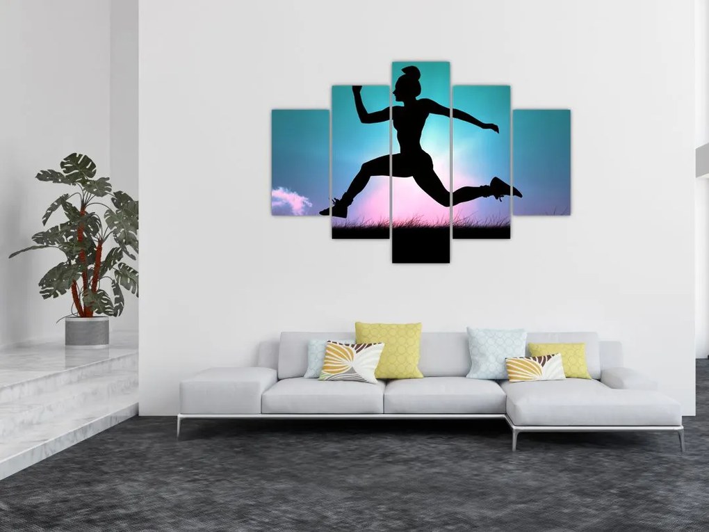 Tablou cu silueta feminină sărind (150x105 cm)