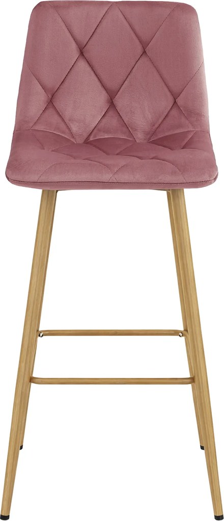 Scaun de bar NADO VELVET roz inchis, cu picioare in decor de stejar
