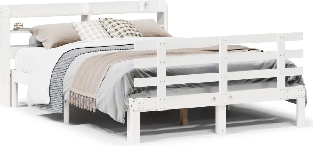 vidaXL Cadru de pat cu tăblie fără saltea, alb, 140x190 cm