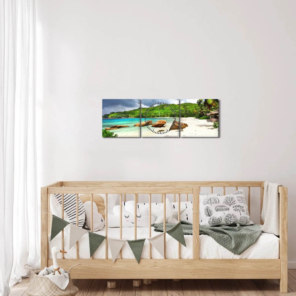 Tablou - Seychelles, plaja Takamaka (cu ceas) (90x30 cm)