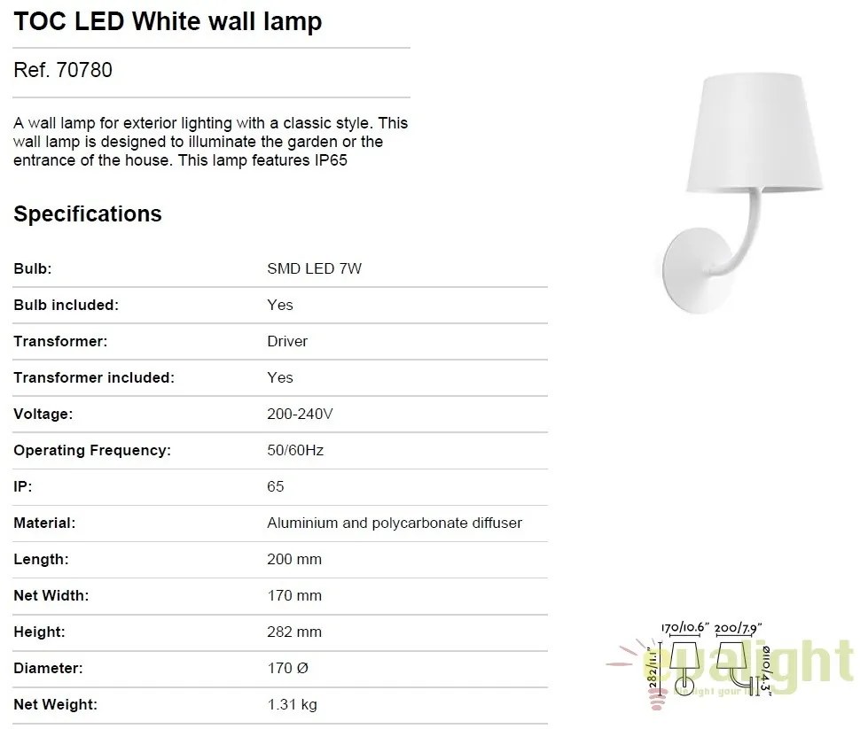 Aplica de perete LED iluminat exterior stil modern TOC alba 70780