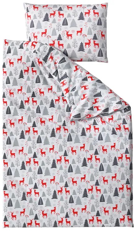 Lenjerie de pat flanelata RED DEERS AND TREES albă Dimensiune lenjerie de pat: 2 buc 70 x 90 cm | 200 x 220 cm