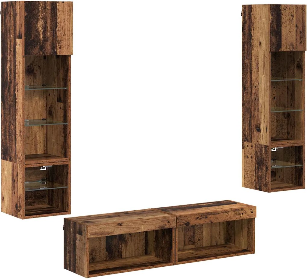 vidaXL Unitate TV de Perete Pe perete 6 pcs Lemn Vechi Lemn compozit