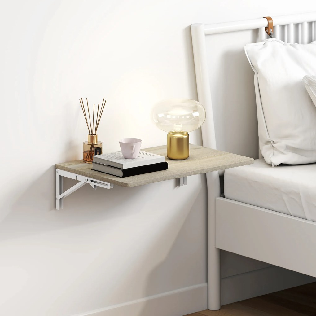 HOMCOM masă pliantă de perete 60x40 cm, birou flotant economisitor de spațiu cu colțuri rotunjite, pentru birou de acasă, living, dormitor, bucătărie, stejar | Aosom Romania