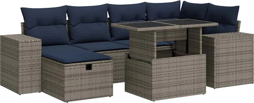 vidaXL Set canapele de grădină cu perne, 7 piese, maro, poliratan