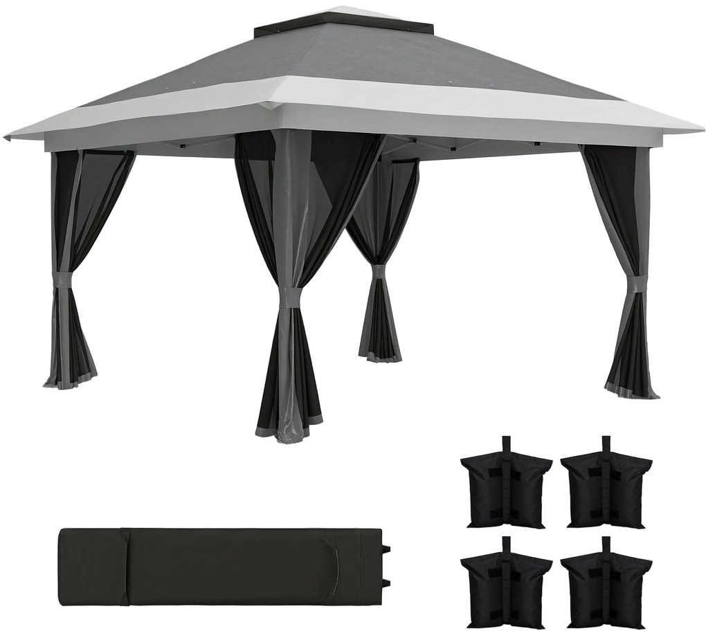 Outsunny Pavilion Pliabil cu Pereți din Plasă, Înălțime Reglabilă și Protecție UV, 356x356x280 cm, Gri | Aosom Romania