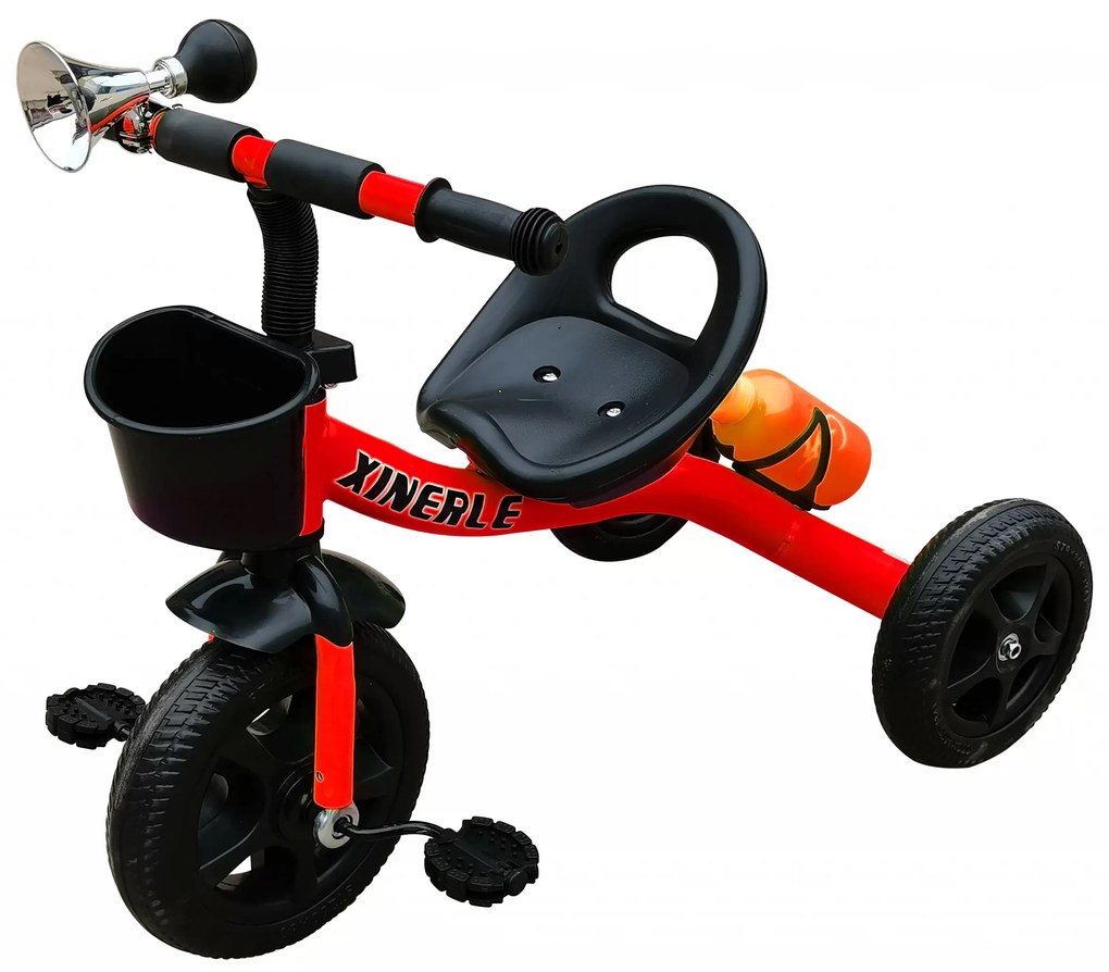 Tricicleta cu pedale, 3 - 6 ani, Rosu, Roti EVA, Cadru metalic, Claxon