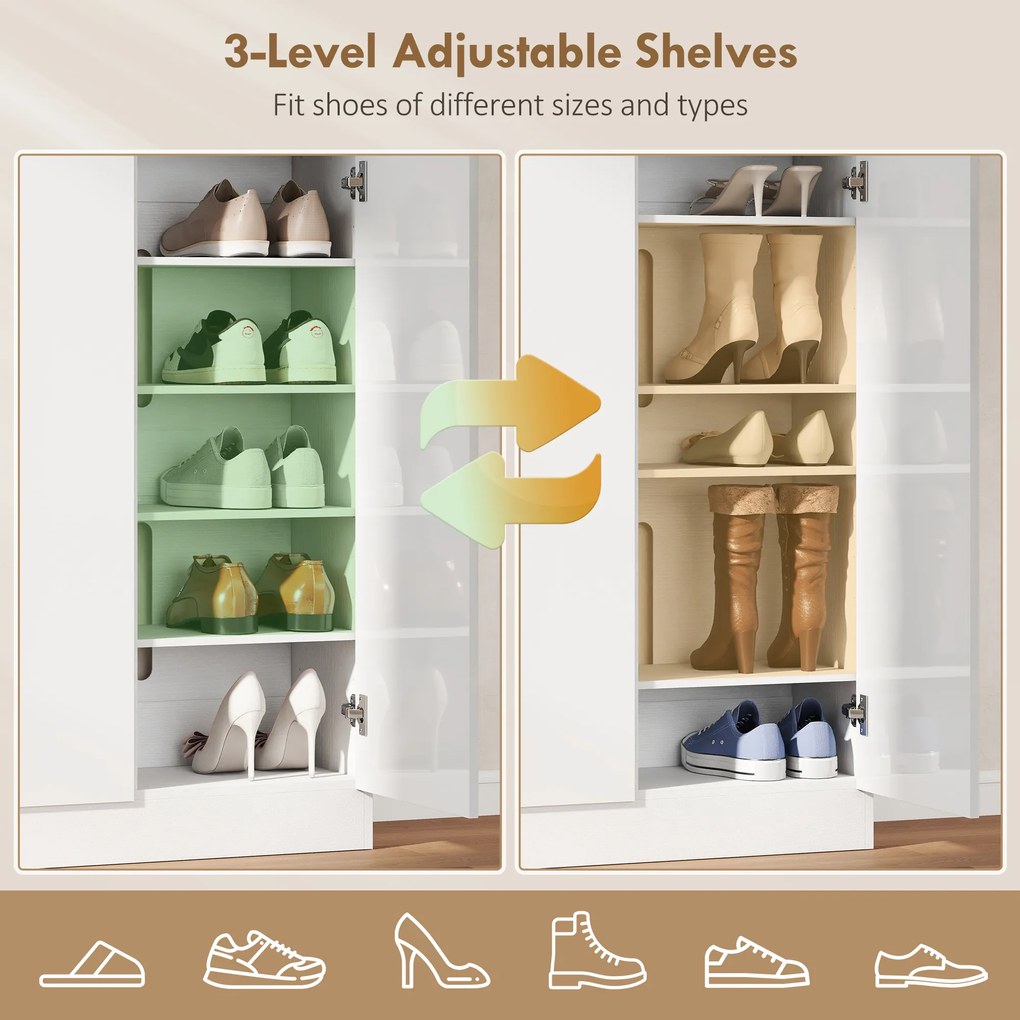 HOMCOM Dulap de Pantofi pentru 25-30 de Pantofi cu Uși Amortizate, Alb Lucios | Aosom Romania