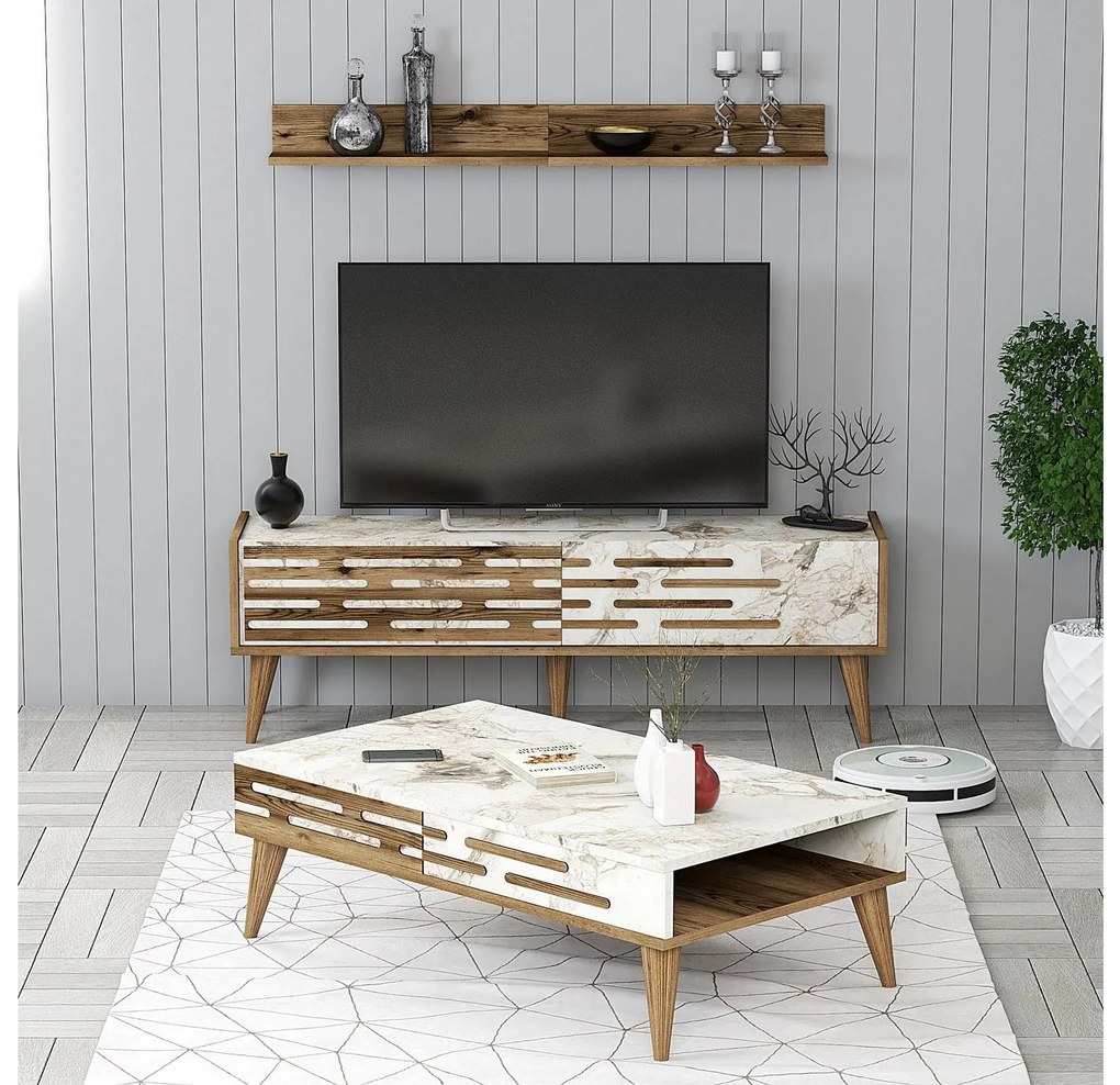 Set mobilier living Valencia (nuc + alb marmură). 1089316