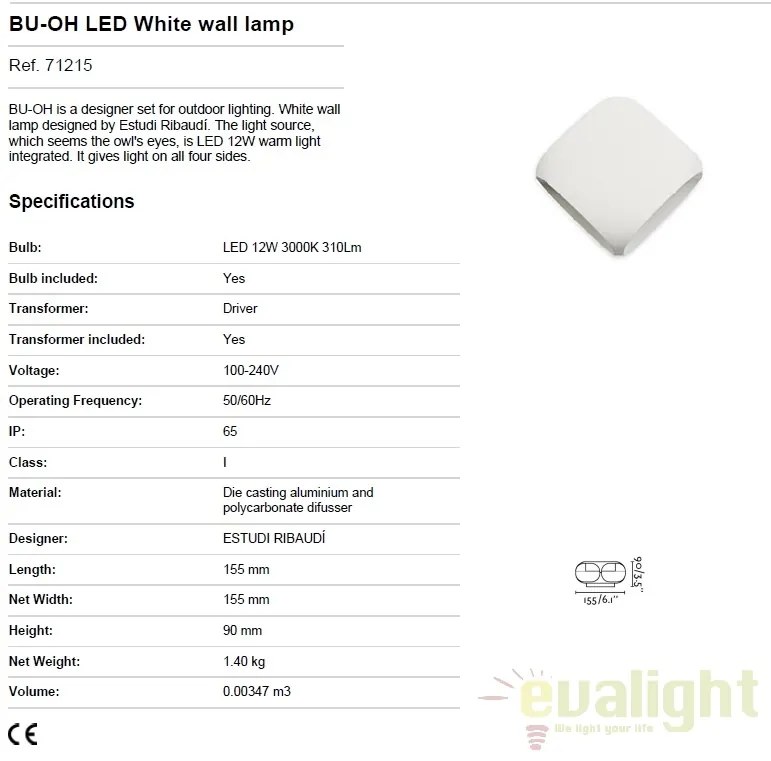 Aplica de perete exterior BU-OH LED alb IP65 71215