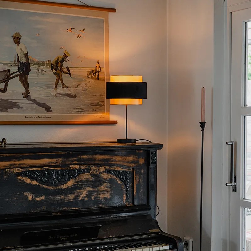 Lampă de masă modernă neagră cu auriu - Elif