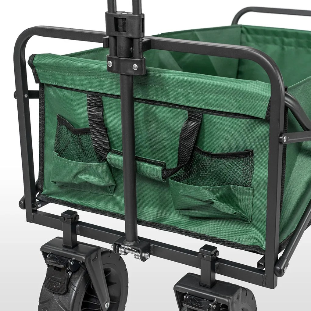 Cărucior de plajă pliabil premium de grădină cu acoperiș verde