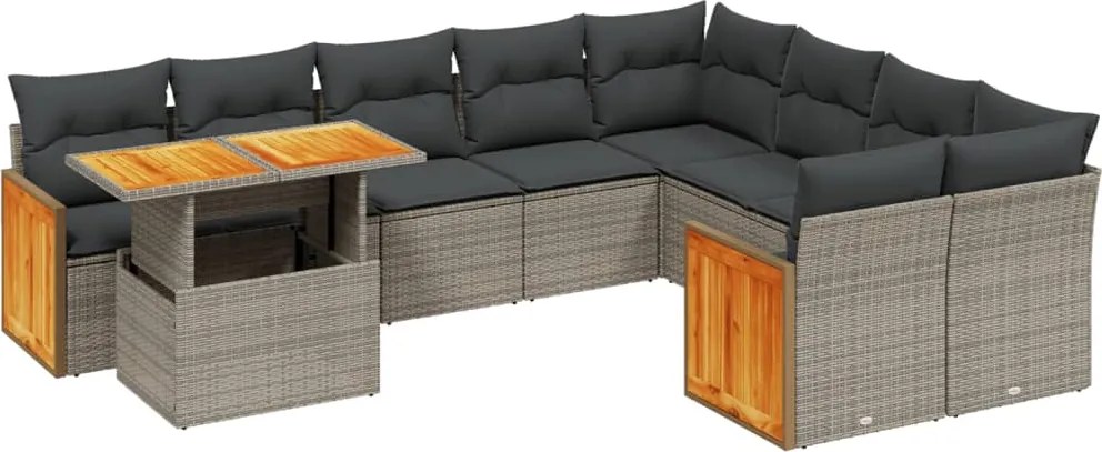 vidaXL Set mobilier de grădină cu perne, 10 piese, gri, poliratan