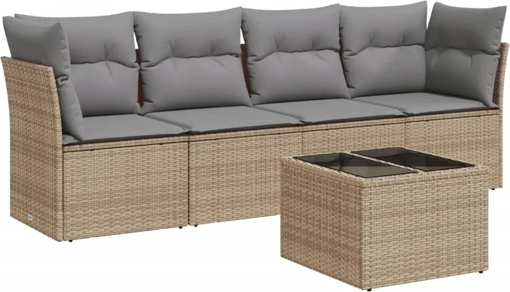 vidaXL Set canapele de grădină cu perne, 5 piese, bej, poliratan