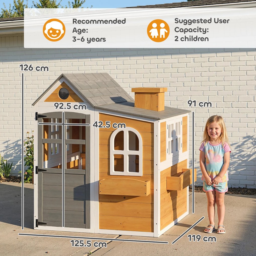AIYAPLAY Căsuță exterioară pentru copii din lemn, casă pentru copii exterior/interior cu ușă, ferestre, 3 jardiniere, galben | Aosom Romania