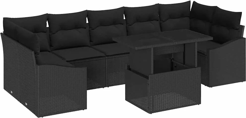 vidaXL Set de canapele pentru grădină 8 pcs Negru Rattan poli