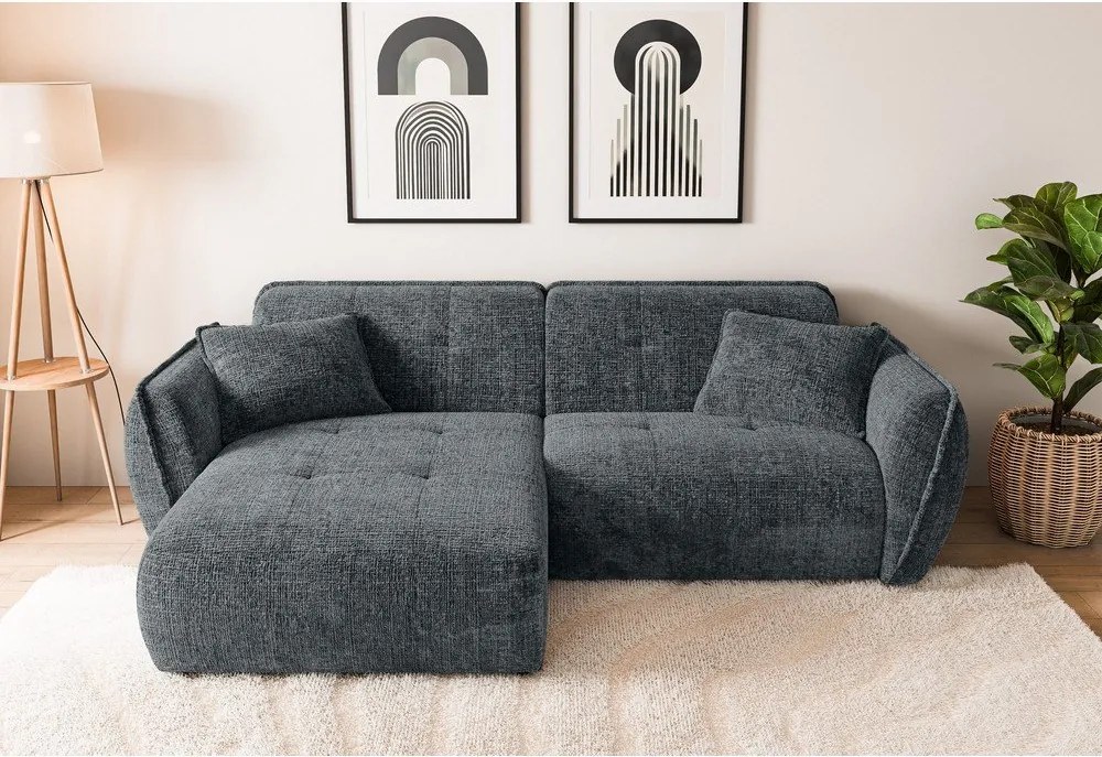 Colțar gri închis cu tapițerie din chenille (cu colț pe partea stângă/cu șezlong) Nelia – Ropez