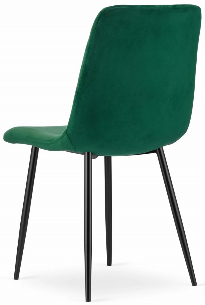 Set de dining 1 + 4, masa neagra RAMOD 100x60 cm decor marmura + scaun verde TURIN cu picioare negre